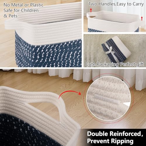 Cotton Rope Storage Baskets for Organizing White Blue 3