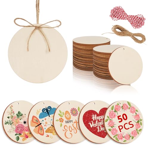50pcs Wooden Ornaments for Crafts 3.5" DIY Wooden Ornaments