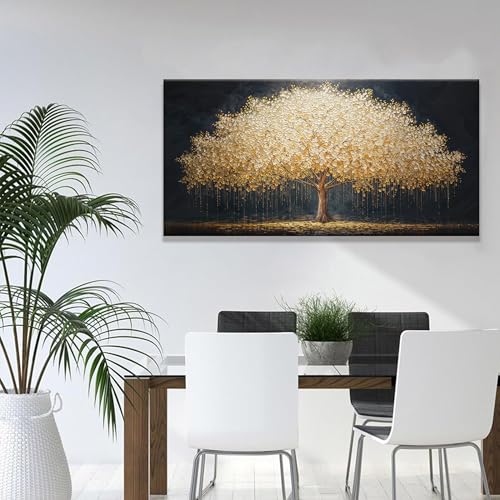 Wall Art Gold Tree Of Life Modern Wall Art For Living Room Artwork 24"X 48"