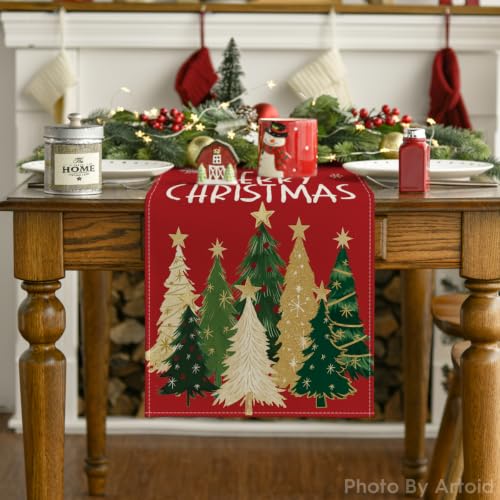 Red Xmas Trees Table Runner Home Party Decor 13x90 Inch