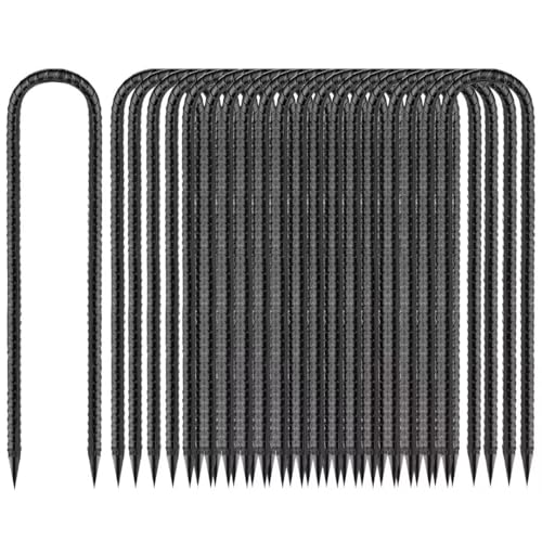 Rebar-Stakes-12-Inch, Ground Stakes Heavy Duty U-Hook Black Coated Anti-Rust Heavy Duty Ground Anchors for Garden Dog Fence Chicken Coop Christmas Decorations Deer Fence 20pcs (20 Count)
