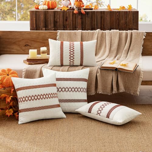 Set of 2 Fall Burnt Orange Decorative Pillow Covers 18x18 (2 Count)