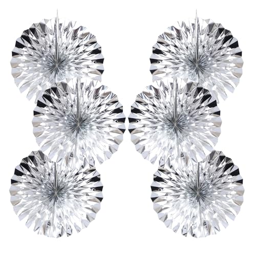 Silver Birthday Decoration Hanging Paper Fan DIY Set 6Pcs