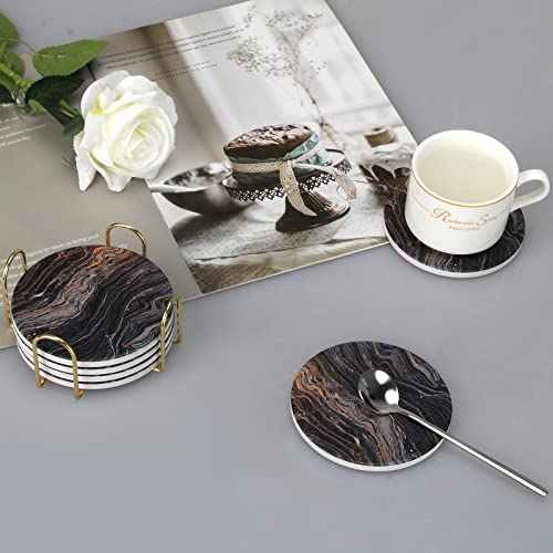 6 Pcs Black Ceramic Modern Coasters with Holder Absorbent Drink Coaster (6 Count)