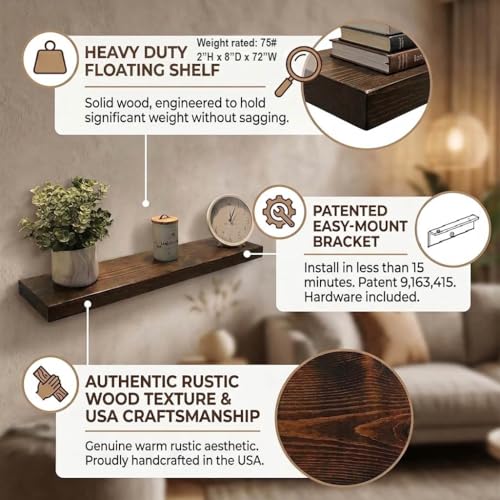 72 inch Wooden Floating Shelves for Wall