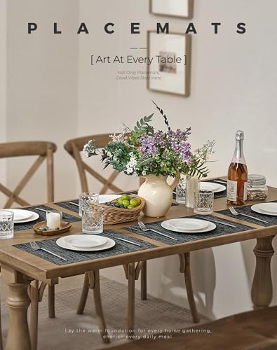 Black and Grey Woven Placemats Set of 12 (12 Count)