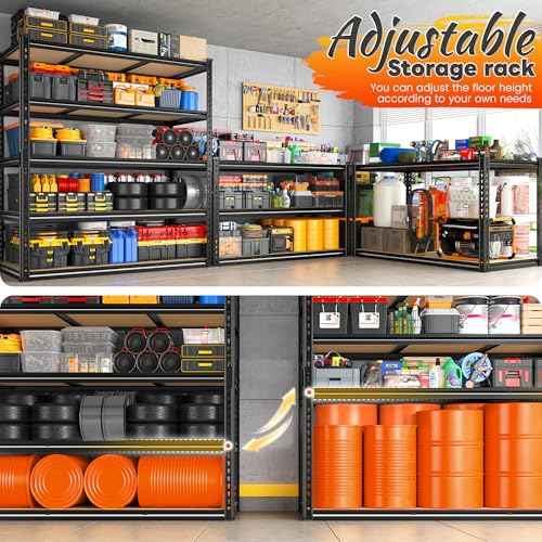 48" W Garage Shelving 3080LBS Storage Shelves 5 Tier Heavy Duty Shelving Adjustable Garage Shelves for Basement (2 Count)