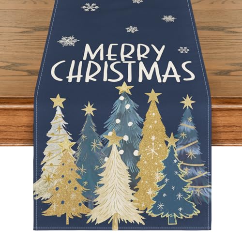 Blue Xmas Trees Table Runner Home Party Decor 13x72 Inch