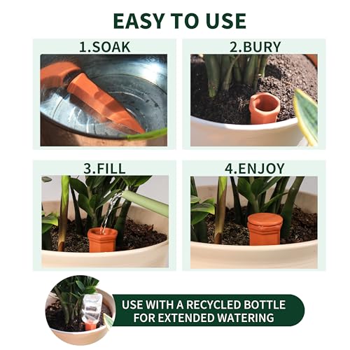 Large Terracotta Watering Spikes with Lids (6 Count)