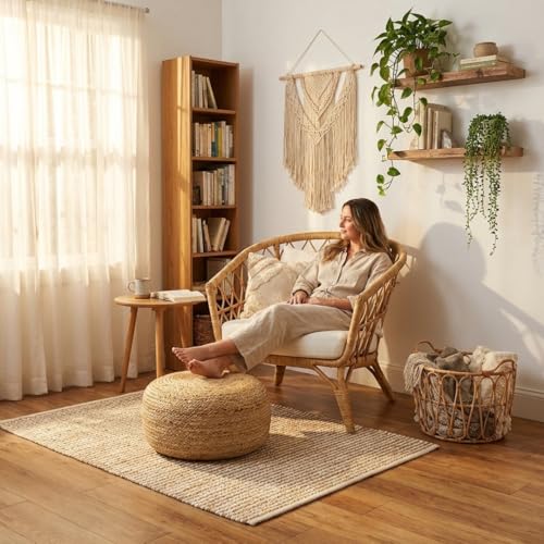 Jute Circular Low Pouf Ottoman