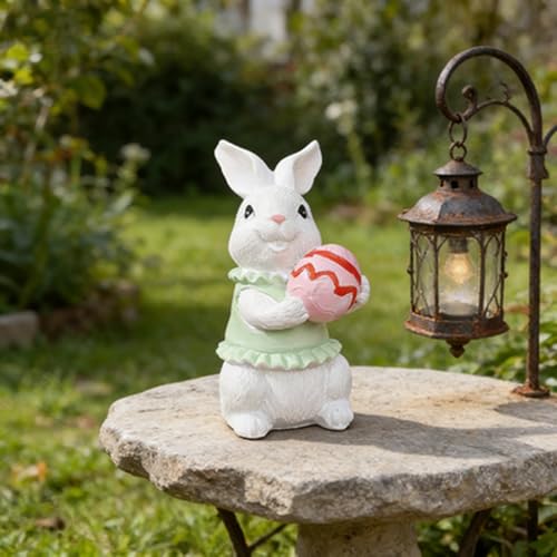 Easter Cute 3D Bunny Figurines Resin Figurines Ornaments Bunny Holding an Egg Designs DIY Crafts Cute Rabbit Desktop Ornaments for Easter Theme Decoration Accessories 1 Pcs