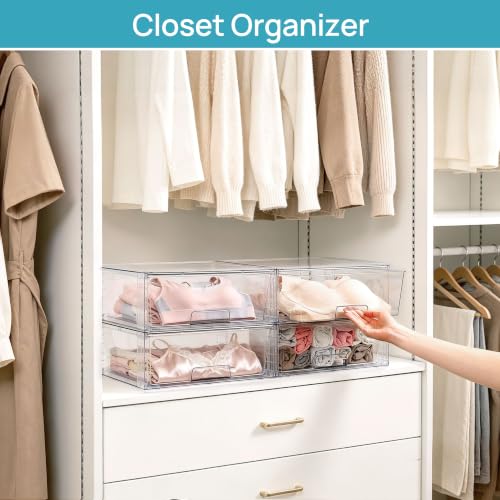 8 Pack Large Clear Stackable Storage Drawers for Closet (8 Count)