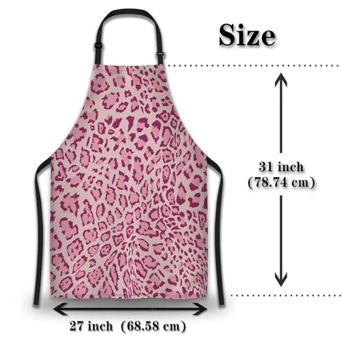 Chef Apron for Men Pink Leopard Funny Aprons for Women for Kitchen Cooking Restaurant BBQ Painting Crafting 27”