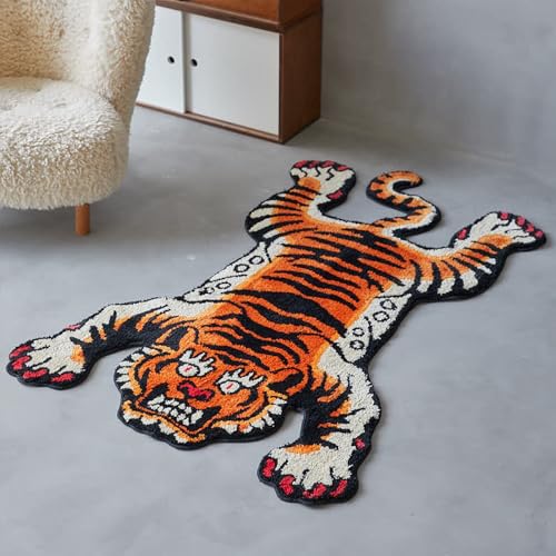 5x3.3 ft Tibetan Tiger Area Rug Tufted High Pile XLarge Indoor Machine Washable Carpet with Nonslip TPR Backing