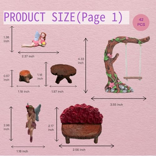 Swing Set of 42 Pcs Miniature Fairy Garden Accessories Outdoor Decor Figurines (42 Count)