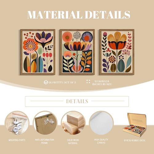 Framed Colorful Floral Wall Art Set of 3