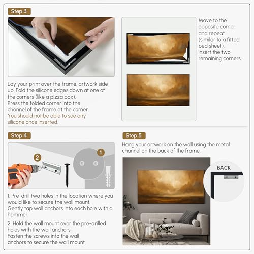24"x46" Extra Large Framed Wall Art Golden Horizon Abstract Landscape Warm Brown and Amber Sky Illustration for Home Living Room Bedroom Decor