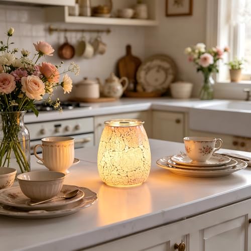 2-in-1 Candle Warmer Lamp, Electric Wax Melt Warmer with Pink Ombre Glass, Night Light & Removable Tray, Flameless Aromatherapy Gift for Home Bedroom Office