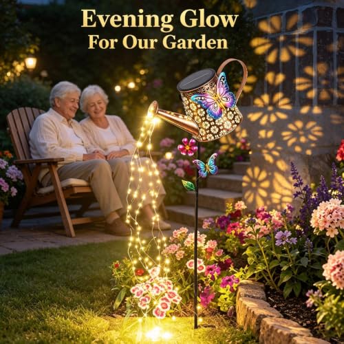 Solar Watering Can with Lights Outdoor Garden Gifts for Women Mom Grandma