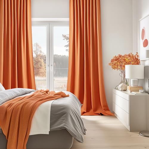 Fall Orange Back Tab Blackout Curtains 52x84 Inch Length 2 Panel Set (2 Count)
