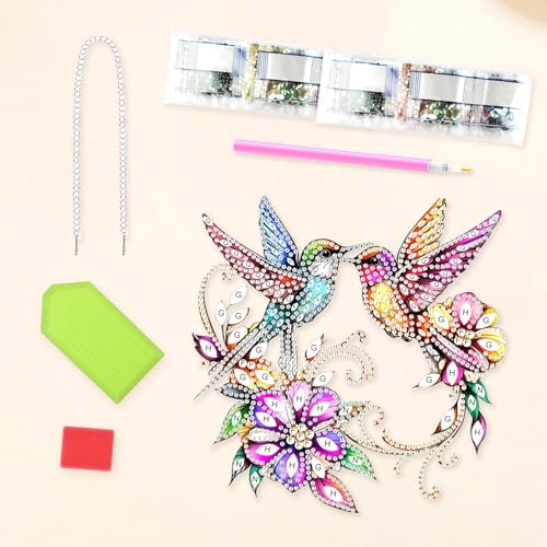 DIY Colorful Hummingbirds Diamond Painting Hanging Ornament