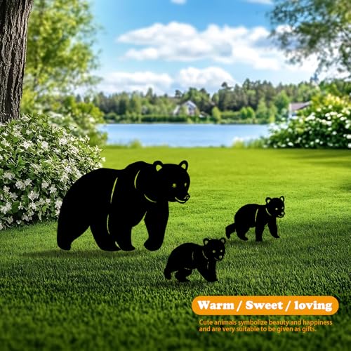 3 Pack Bear Metal Garden Decorative Stakes (3 Count)