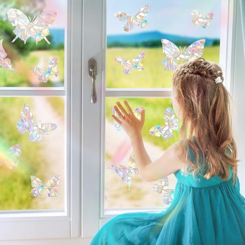 56 Pcs Butterfly Rainbow Prism Window Stickers for Birds (4 Count)