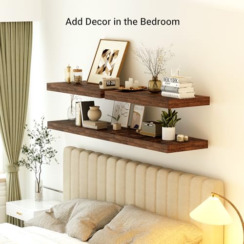 24 x 12 Deep Floating Shelves Wall Mounted Set of 1 Rustic Brown