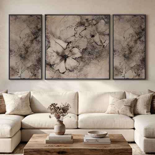 Extra Large 3 Piece Framed Vintage Floral Abstract Wall Art for Living Room (3 Count)