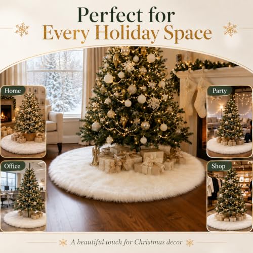 48 Inch Faux Fur Christmas Tree Skirt White Plush Skirt for Merry Christmas Party Christmas Tree Decoration