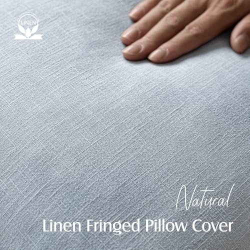 Boho Linen Fringe Lumbar Throw Pillow Covers 12×24 Sky Blue (2 Count)