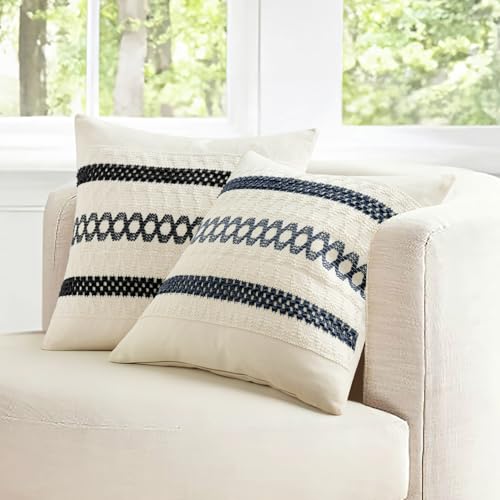 Set of 2 Black Boho Decorative Pillow Covers 18x18 Inch (2 Count)