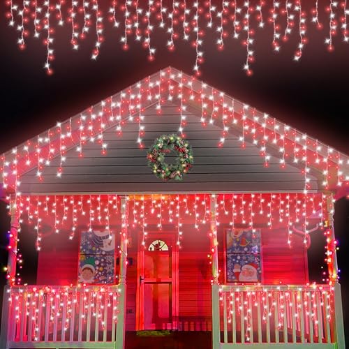 Red and White Icicle Lights for Outside (33 Foot)