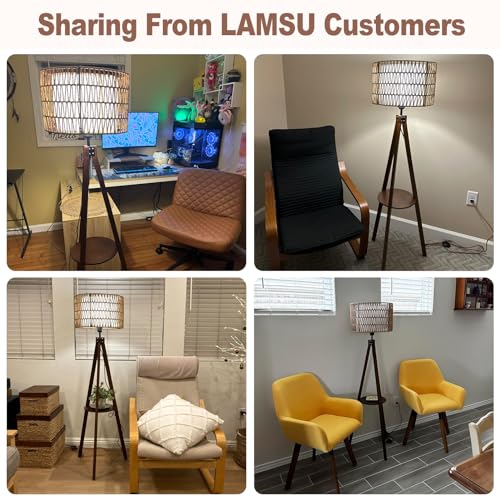 Boho Tripod Floor Lamp with Shelves