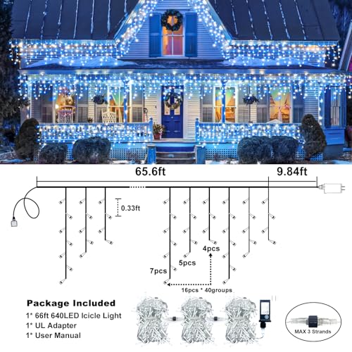 66FT 640 LED Icicle Lights for Outside