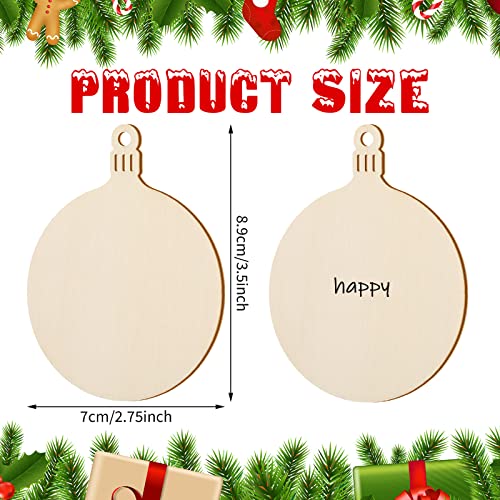 60 Pieces Christmas Wooden Ornaments 3.5" Round Wood Slices Snowflake Angel Shape with Cords for DIY Crafts New Year Christmas Tree Pendant Ornaments (60 Count)