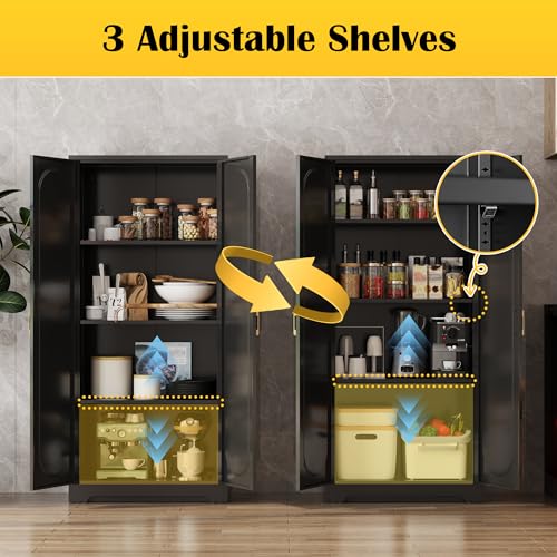 60"Metal Pantry Storage Cabinet with Doors & 3 Adjustable Shelves