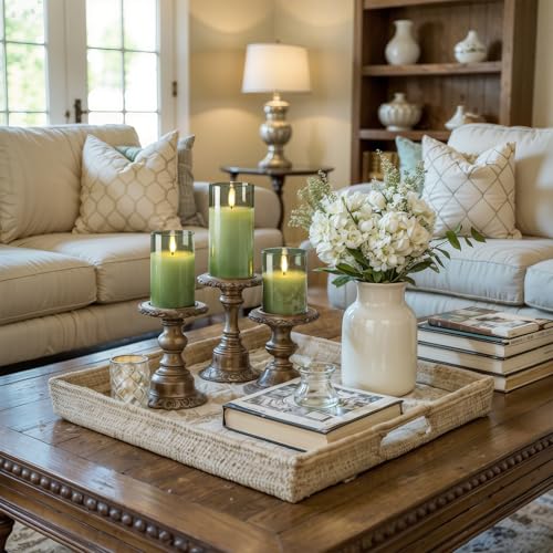 Sage Green Glass Flameless Candles (3 Count)