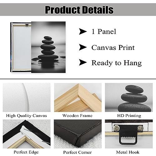Zen Canvas Wall Art Black and White Zen Stone Picture Print Meditation Relax Spirit Spa Room Bathroom Decor Frame