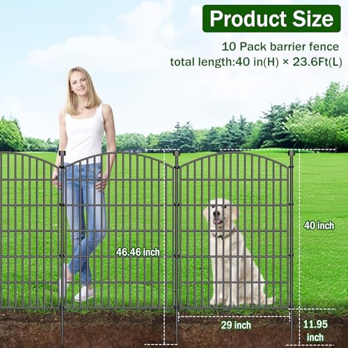 10 Panel No Dig Decorative Garden Fence with Gate 40"H x 23.6'L Dog Barrier (8.2 Sq Ft)