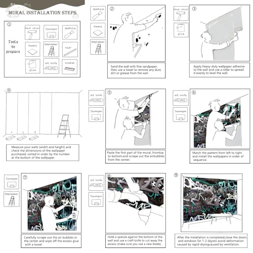 Black and White Art Graffiti Wallpaper wall murals for Bathroom 159"x107"