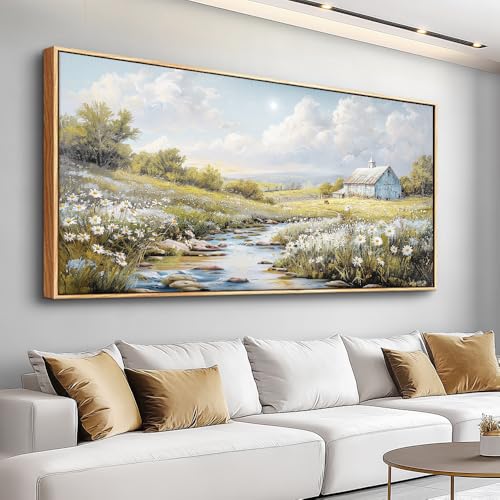 Wall Art For Living Room Large Canvas Wall Decor For Bedroom Flower Watercolour Painting Office Decoration Countryside Scenery Mural Artwork Ready To Hang Home Decor 24x48 In Wood Framed