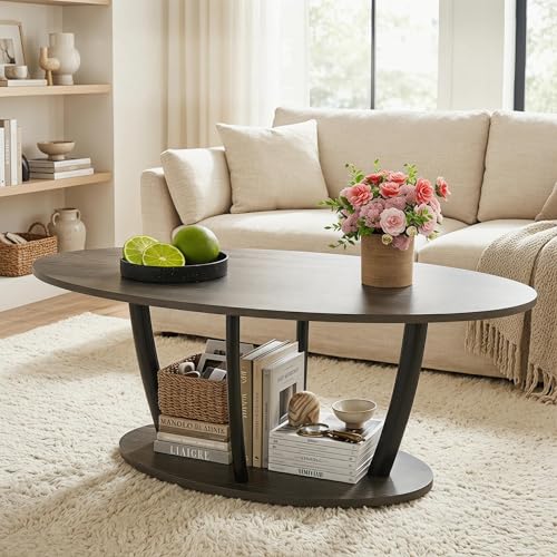 Rustic Small Oval Coffee Table for Living Room