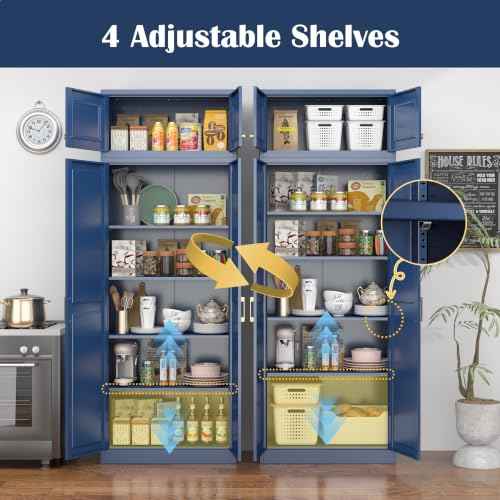 86"Metal Pantry Storage Cabinet with Doors & 4 Adjustable Shelves
