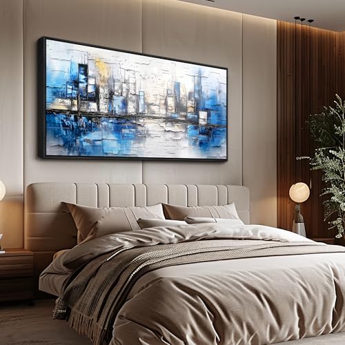 Black Framed Canvas Wall Art For Living Room Large Wall Decor For Office Bedroom Decorations Blue Landscape Pictures Abstraction Paintings Artwork Aesthetic Mural Home Decor 30x60 In