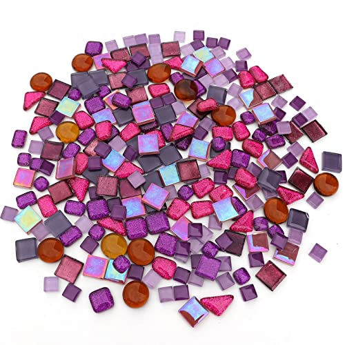 1.1LB Purple Mixed Irregular Crystal Glass Mosaic Tiles for Crafts (17.6 Ounce)