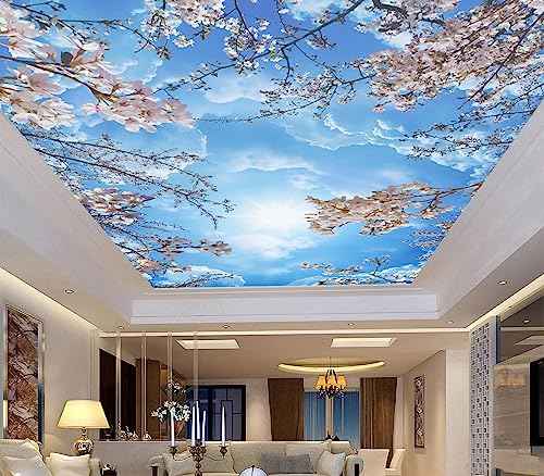 Sky Cherry Blossom Ceiling 3D wall Mural Wallpaper 137" x 100" (95.12 Sq Ft)