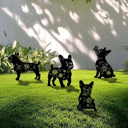 4 Pack Bulldog Metal Garden Decorative Stakes (4 Count)