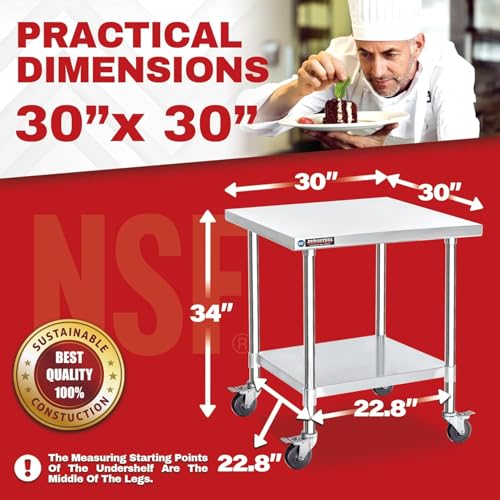 30x30 NSF Stainless Steel Cart Work Table