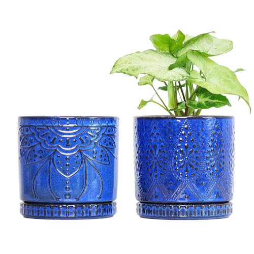 Ceramic Pots for Indoor Plants with Drainage Holes and Saucers (2 Count)